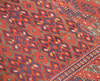 7 x 12.2 ft Kilim, Vintage Turkmen Cicim Embroidery Kilim, Handwoven Wool