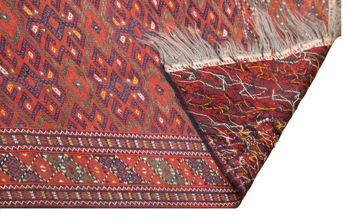 7 x 12.2 ft Kilim, Vintage Turkmen Cicim Embroidery Kilim, Handwoven Wool
