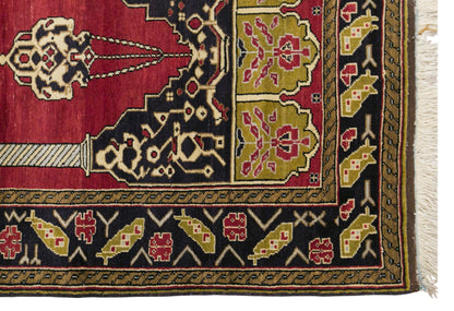 Vintage Konya Karapınar Rug, 128 x 200 cm / 4.2 x 6.6 ft Handmade Wool Prayer Rug
