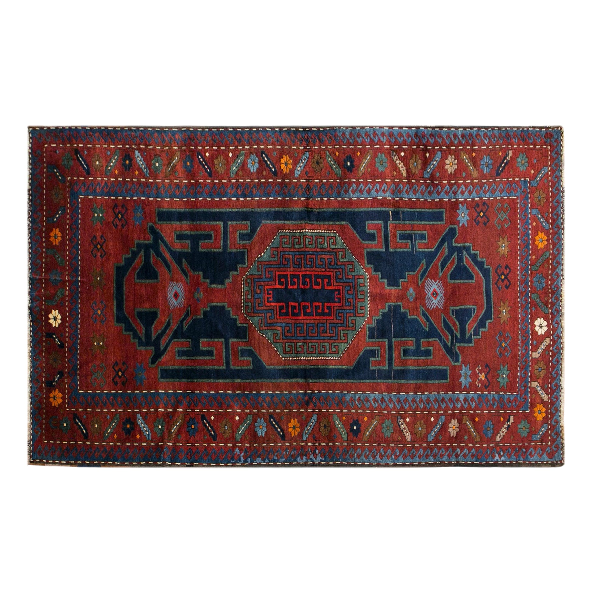 80+ Year Old Handmade Wool Rug, 150 x 235 cm (4'11" x 7'9")