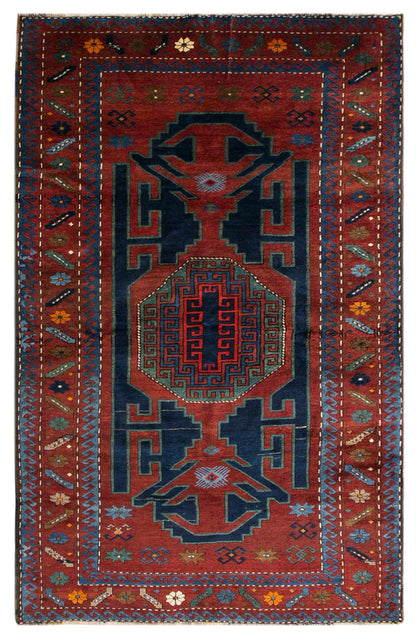 80+ Year Old Handmade Wool Rug, 150 x 235 cm (4'11" x 7'9")