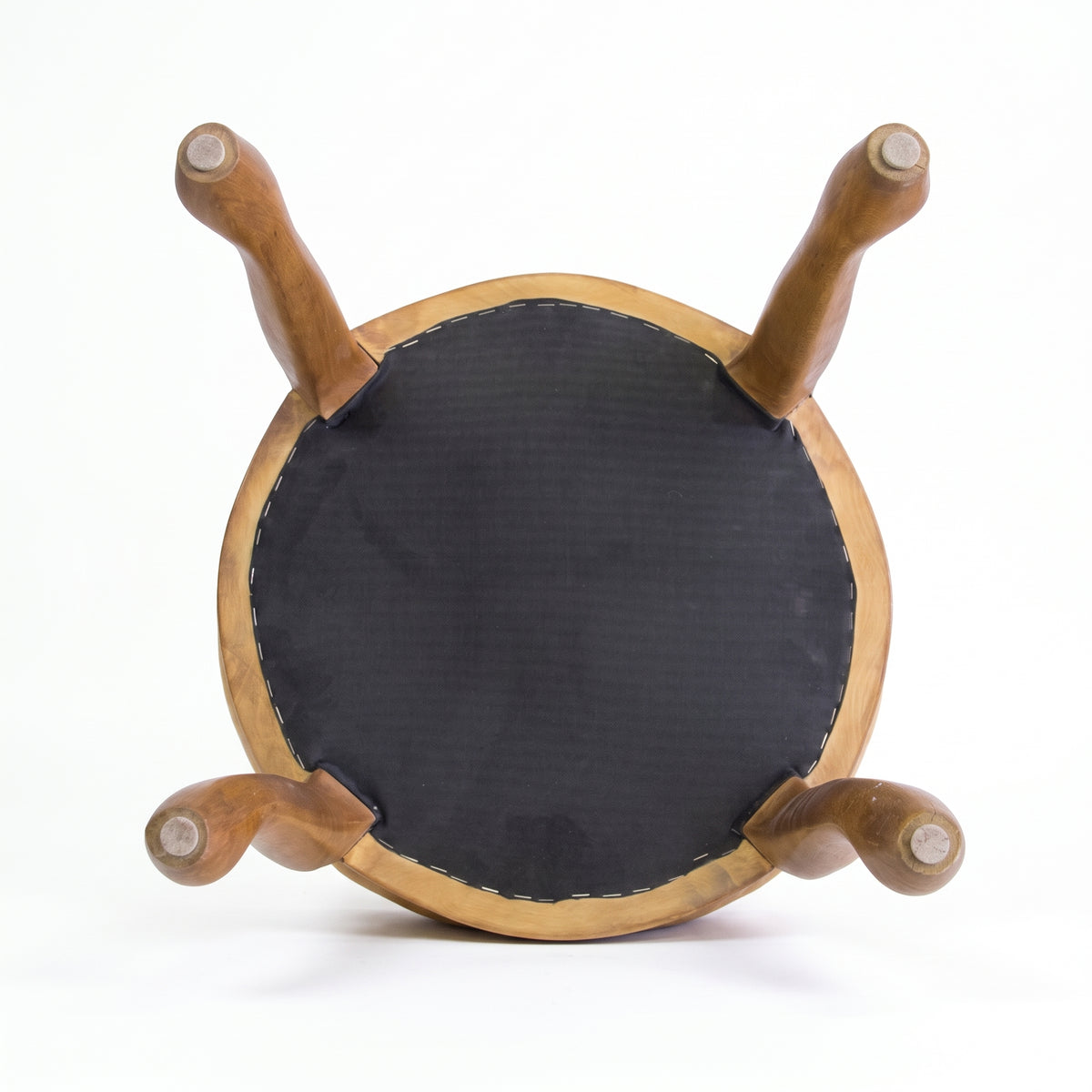 Vintage Turkish Kilim Stool – Round Wooden Ottoman, 45x45x50 cm