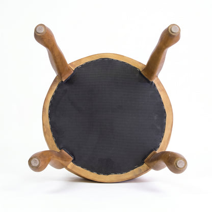 Vintage Turkish Kilim Stool – Round Wooden Ottoman, 45x45x50 cm