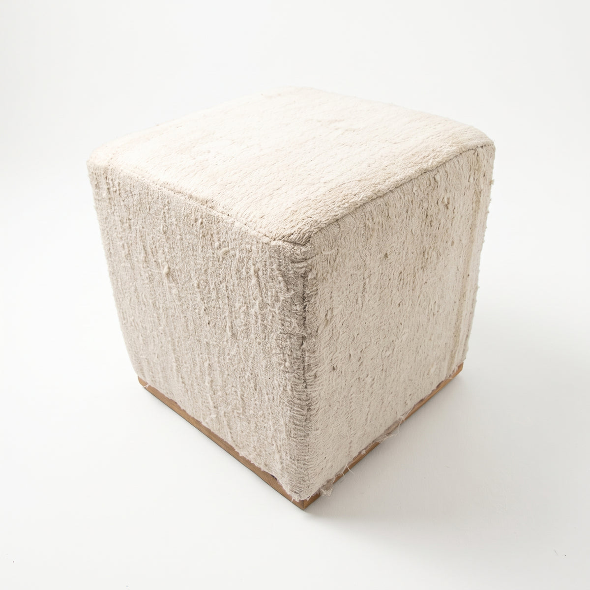 Vintage Turkish Kilim Ottoman – Cream Square Upholstered Pouf, 45x45x45 cm