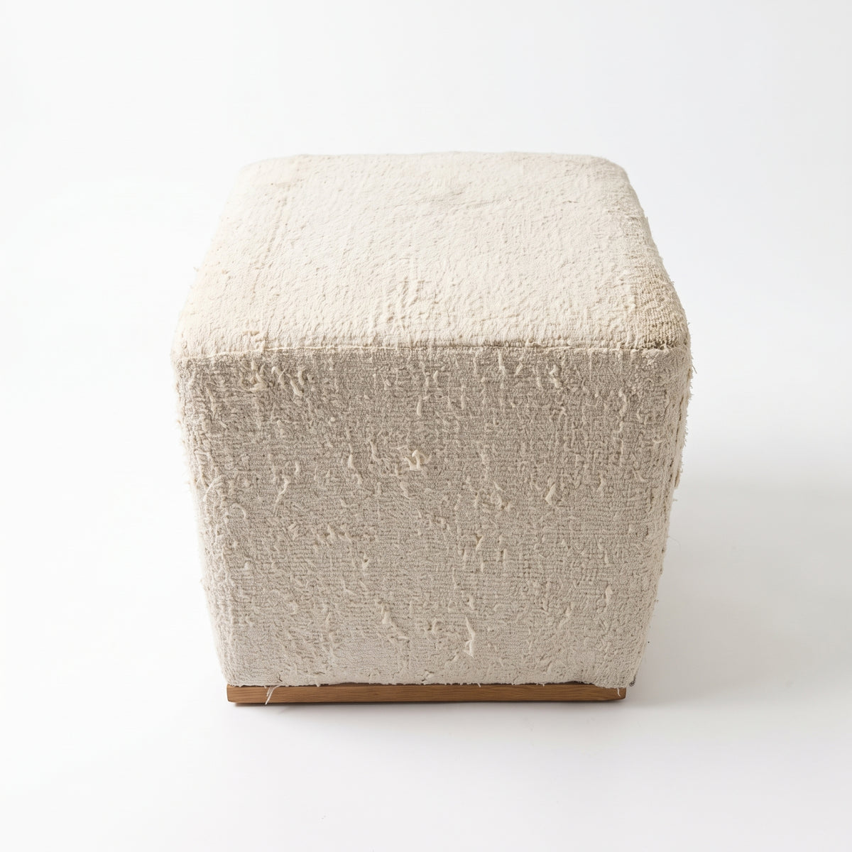 Vintage Turkish Kilim Ottoman – Cream Square Upholstered Pouf, 45x45x45 cm