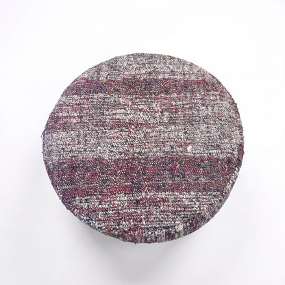 Vintage Turkish Kilim Stool – Round Wooden Ottoman, 40x40x40 cm