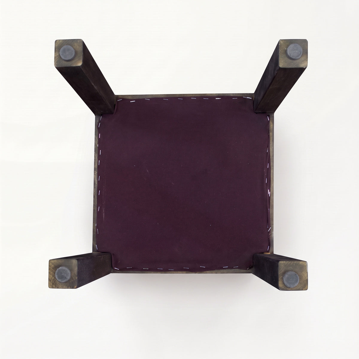Vintage Turkish Kilim Stool – Upholstered Wooden Ottoman, 46x46x48 cm