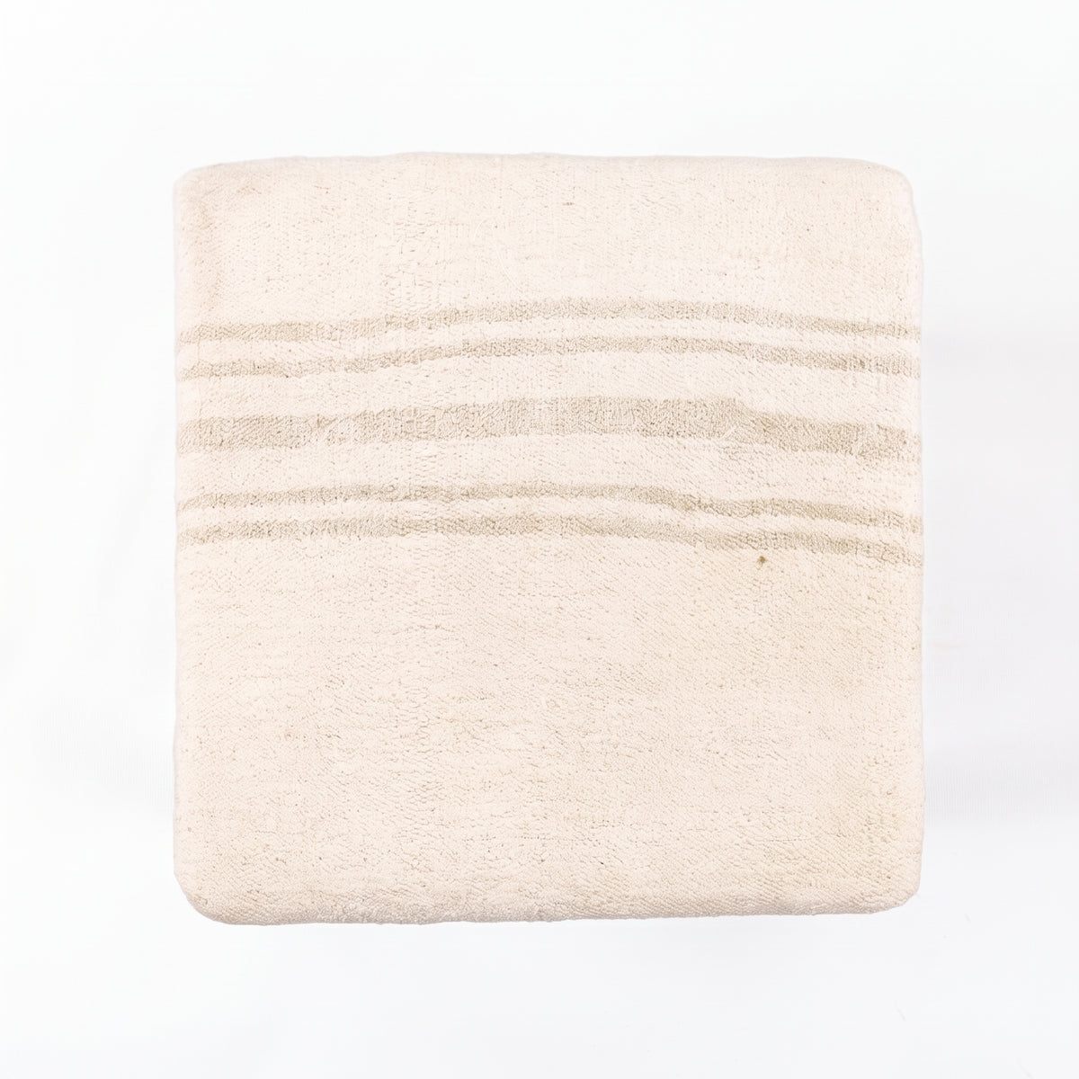 Vintage Turkish Kilim Stool – Cream Wool Ottoman, 47x47x47 cm