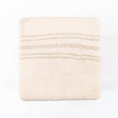 Vintage Turkish Kilim Stool – Cream Wool Ottoman, 47x47x47 cm