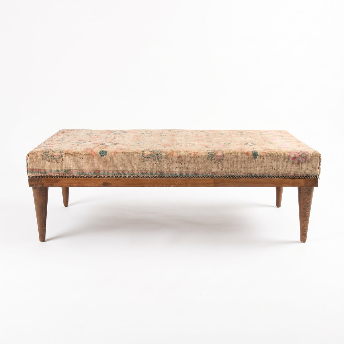 Vintage Turkish Rug Bench – Pastel Upholstered Ottoman, 120x60x40 cm