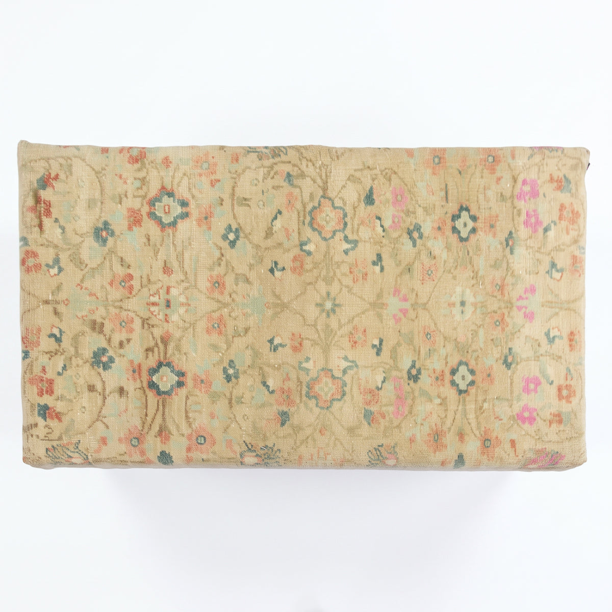 Vintage Turkish Rug Bench – Pastel Upholstered Ottoman, 120x60x40 cm