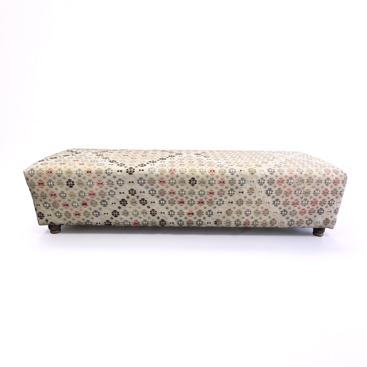 Vintage Turkish Rug Bench – Floral Upholstered Ottoman, 135x50x35 cm