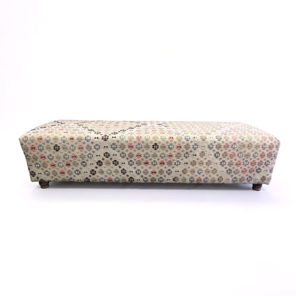 Vintage Turkish Rug Bench – Floral Upholstered Ottoman, 135x50x35 cm