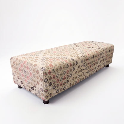 Vintage Turkish Rug Bench – Floral Upholstered Ottoman, 135x50x35 cm