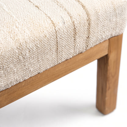 Vintage Turkish Rug Stool – Cream Wool Ottoman, 46x46x47 cm