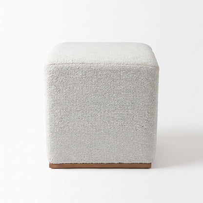 Vintage Turkish Kilim Ottoman – Cream Wool Cube Pouf, 45x45x47 cm
