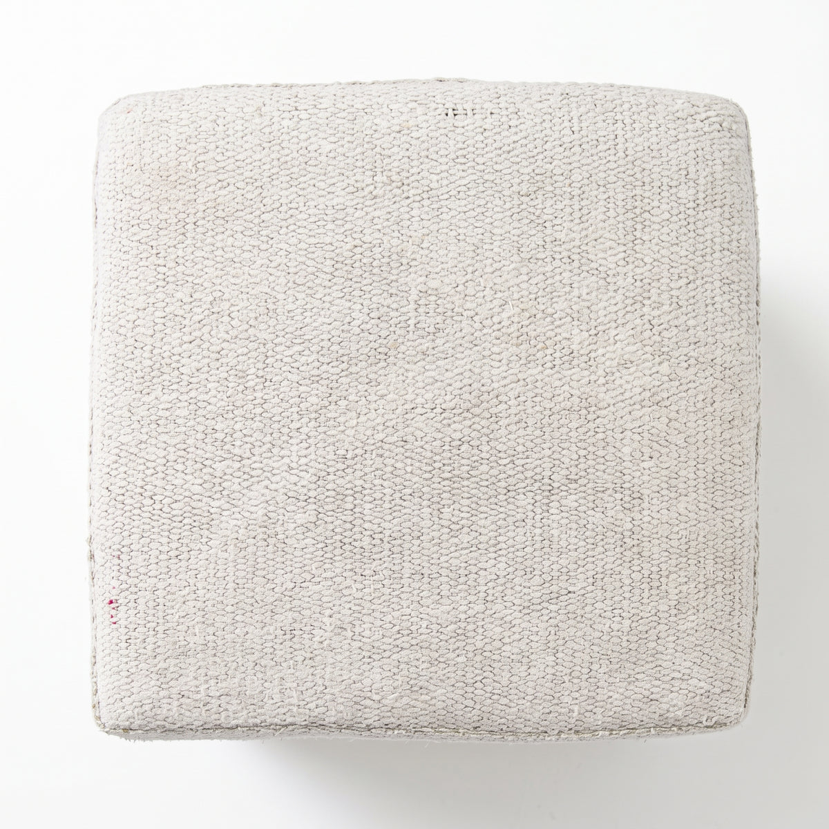 Vintage Turkish Kilim Ottoman – Cream Wool Cube Pouf, 45x45x47 cm