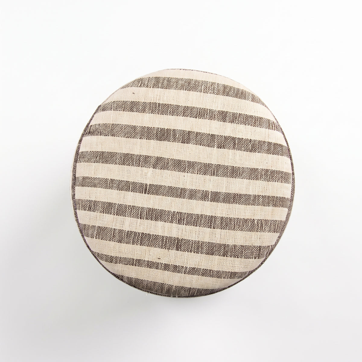 Vintage Turkish Kilim Ottoman – Brown Striped Round Pouf, 36x40x42 cm