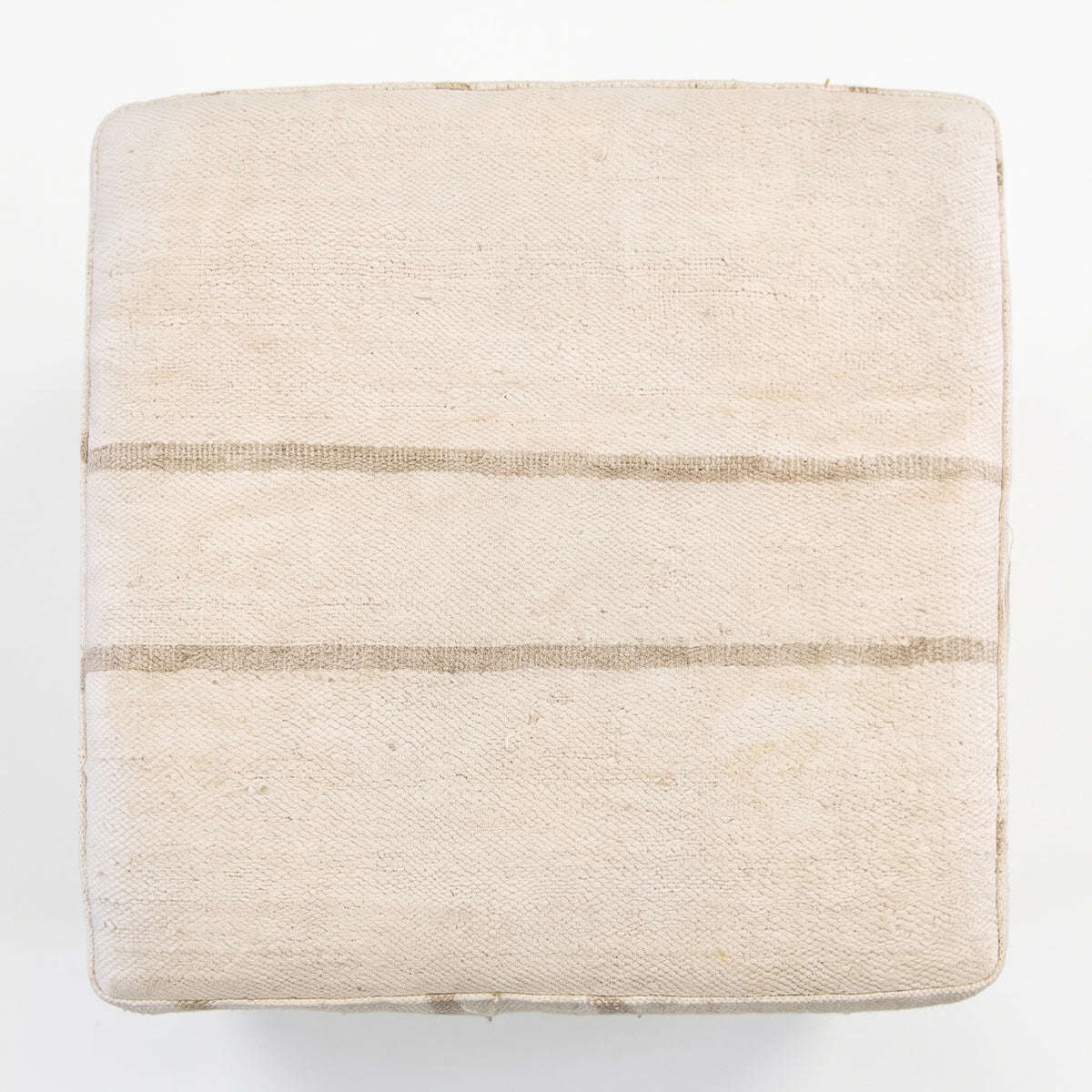 Vintage Turkish Kilim Ottoman – Cream Striped Cube Pouf, 47x47x47 cm