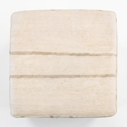 Vintage Turkish Kilim Ottoman – Cream Striped Cube Pouf, 47x47x47 cm