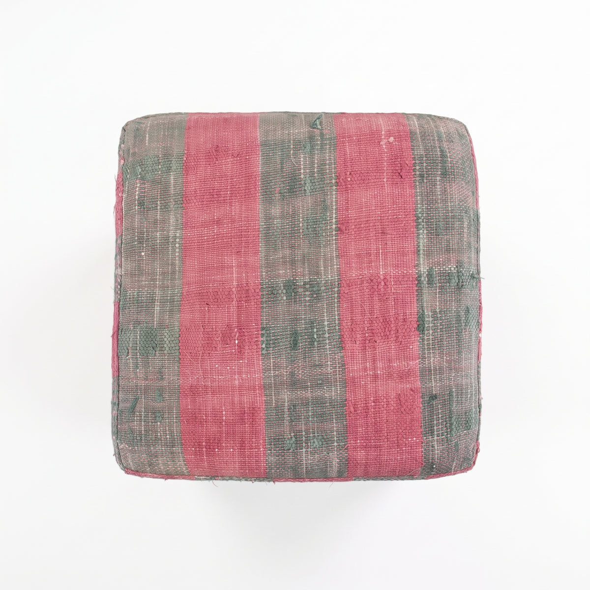 Vintage Turkish Kilim Ottoman – Pink Striped Cube Pouf, 43x43x47 cm