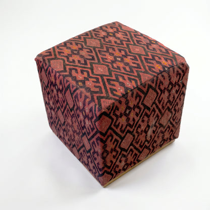 Vintage Turkish Kilim Ottoman – Burgundy Geometric Cube Pouf, 43x43x44 cm