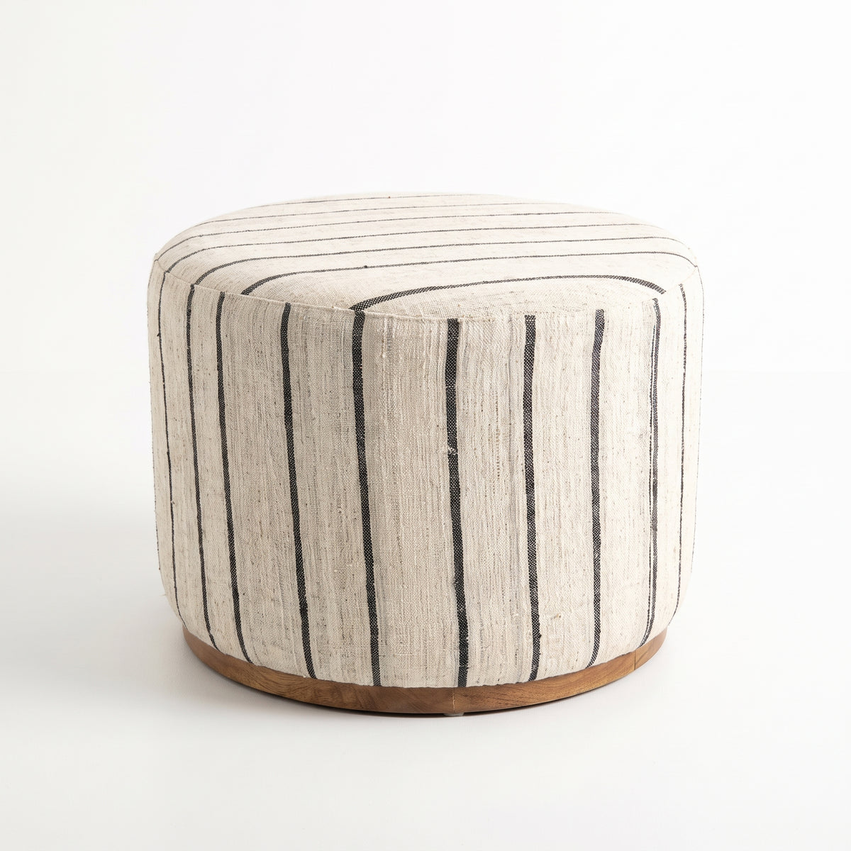 Vintage Turkish Kilim Ottoman – Large Round Striped Pouf, 68x68x45 cm