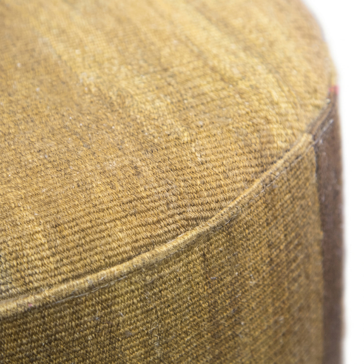Vintage Turkish Kilim Ottoman – Mustard Brown Round Footstool, 52x52x50 cm