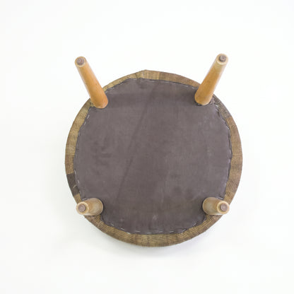 Vintage Turkish Kilim Ottoman – Mustard Brown Round Footstool, 52x52x50 cm
