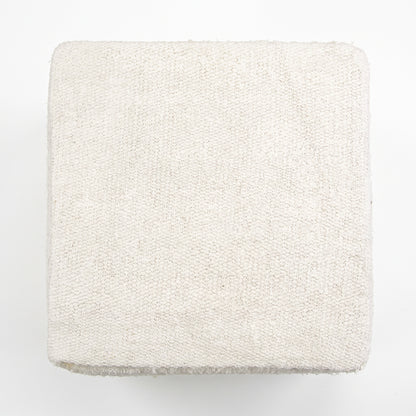 Vintage Turkish Kilim Ottoman – Cream Wool Cube Pouf, 45x45x46 cm