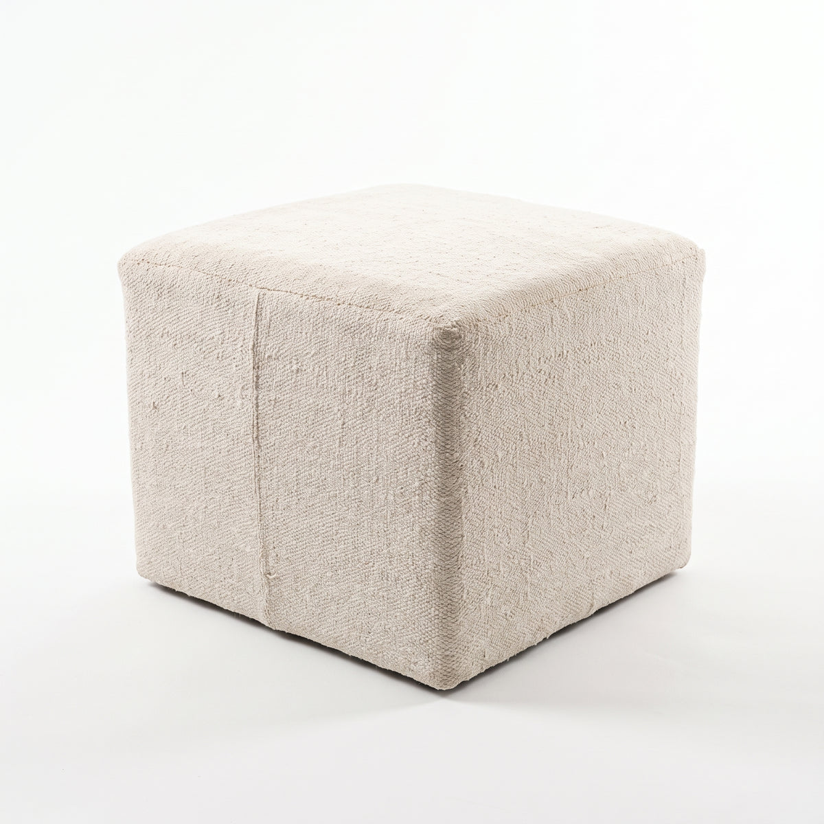 Vintage Turkish Kilim Ottoman – Cream Wool Cube Pouf, 56x56x44 cm