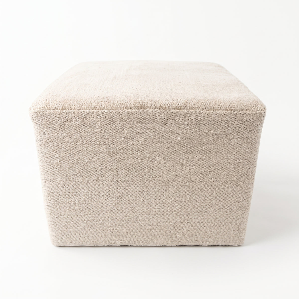 Vintage Turkish Kilim Ottoman – Cream Wool Cube Pouf, 56x56x44 cm