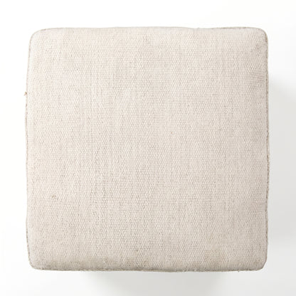 Vintage Turkish Kilim Ottoman – Cream Wool Cube Pouf, 56x56x44 cm