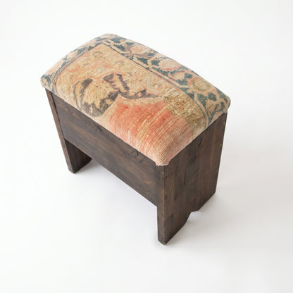 Vintage Turkish Rug Storage Bench – Upholstered Wooden Ottoman, 53x30x50 cm