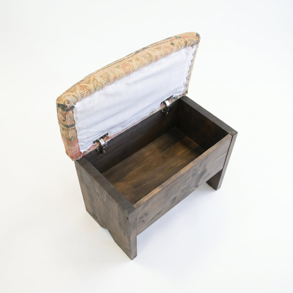 Vintage Turkish Rug Storage Bench – Upholstered Wooden Ottoman, 53x30x50 cm