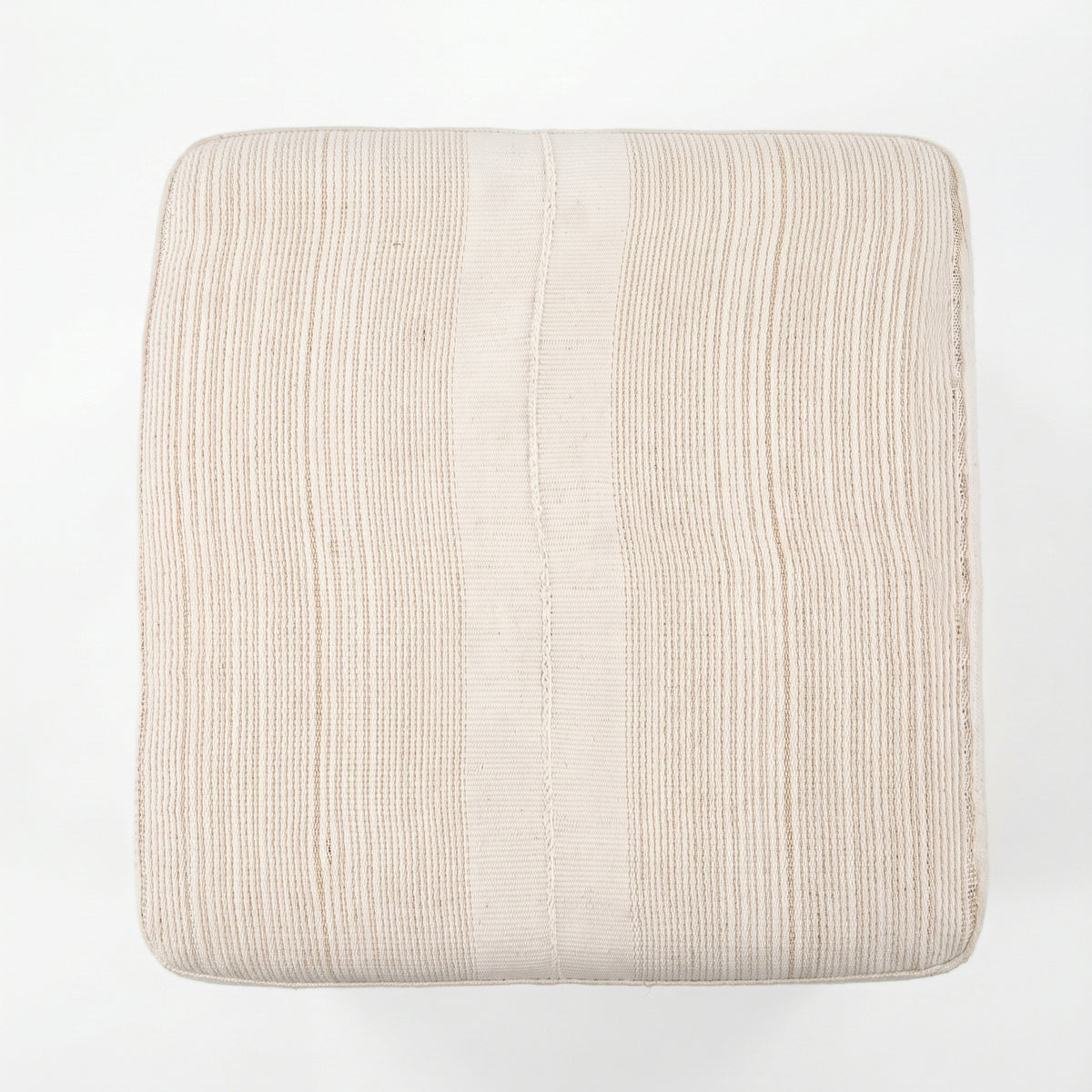 Vintage Turkish Kilim Ottoman – Beige Striped Cube Pouf, 40x40x50 cm