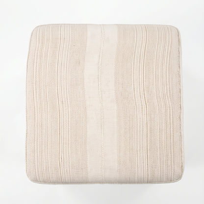 Vintage Turkish Kilim Ottoman – Beige Striped Cube Pouf, 40x40x50 cm