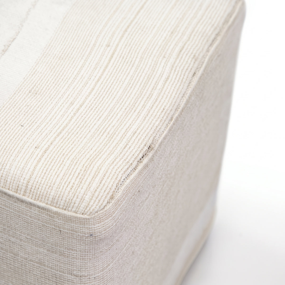 Vintage Turkish Kilim Ottoman – Beige Striped Cube Pouf, 40x40x50 cm
