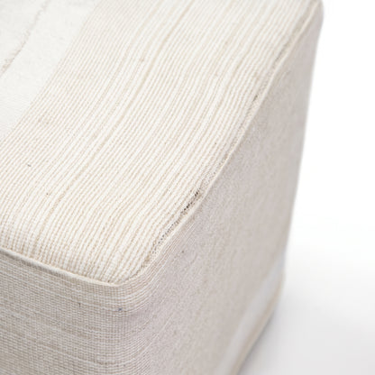 Vintage Turkish Kilim Ottoman – Beige Striped Cube Pouf, 40x40x50 cm