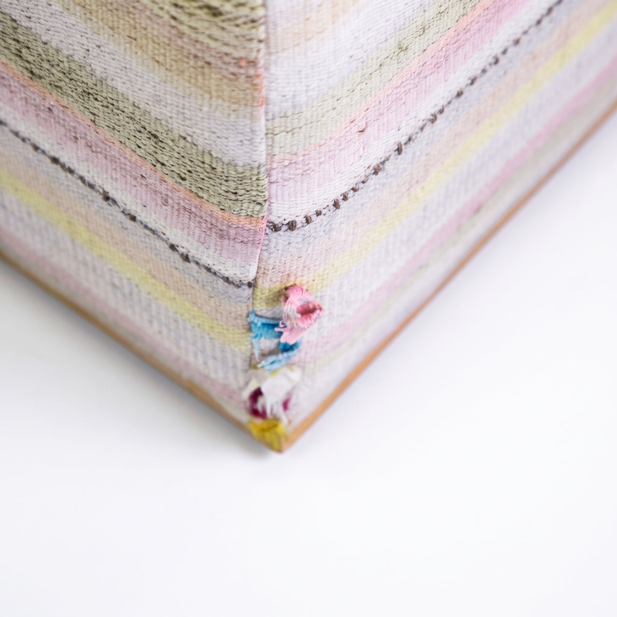 Vintage Turkish Kilim Ottoman – Pastel Striped Cube Pouf, 40x40x48 cm