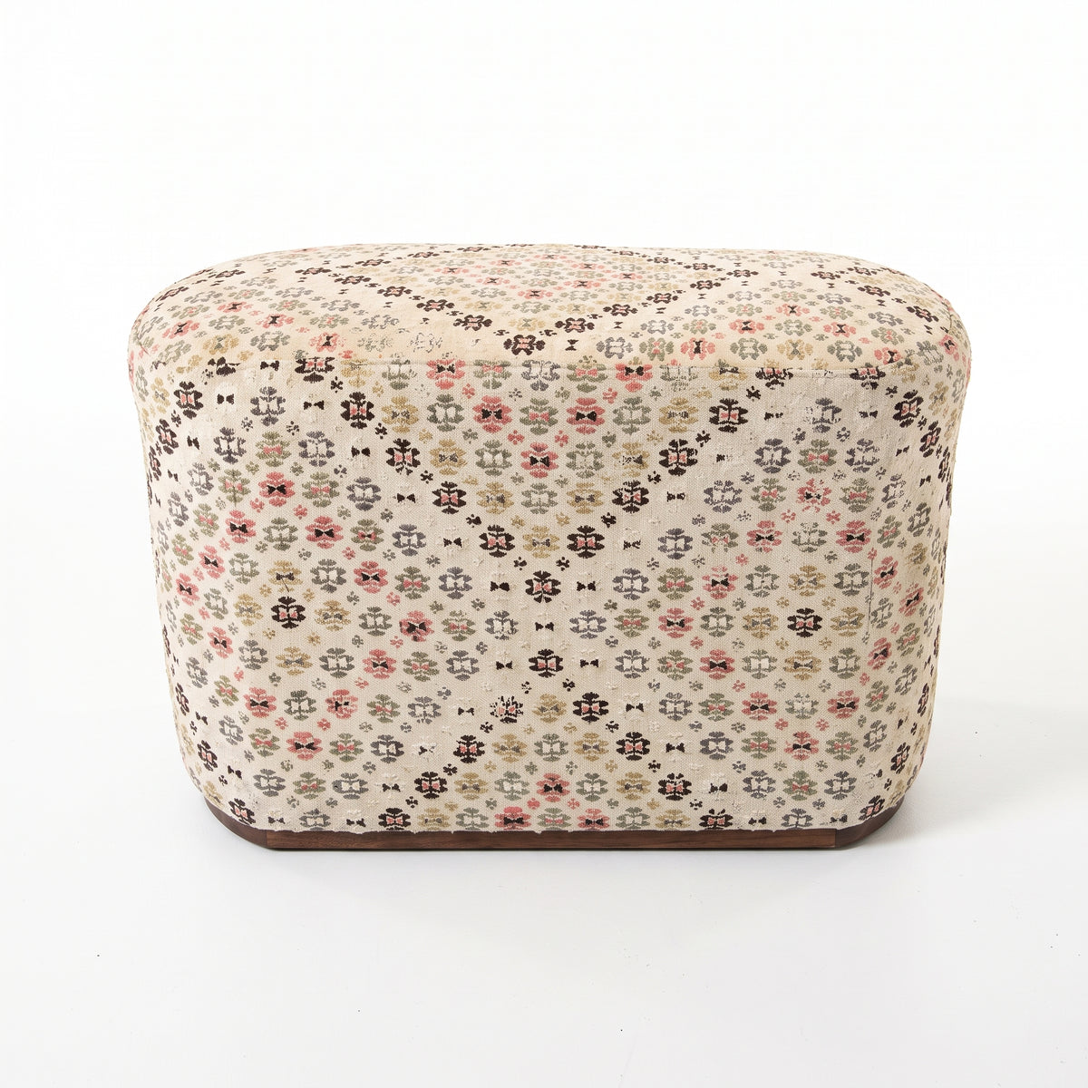Vintage Turkish Kilim Ottoman – Floral Upholstered Bench, 90x50x58 cm