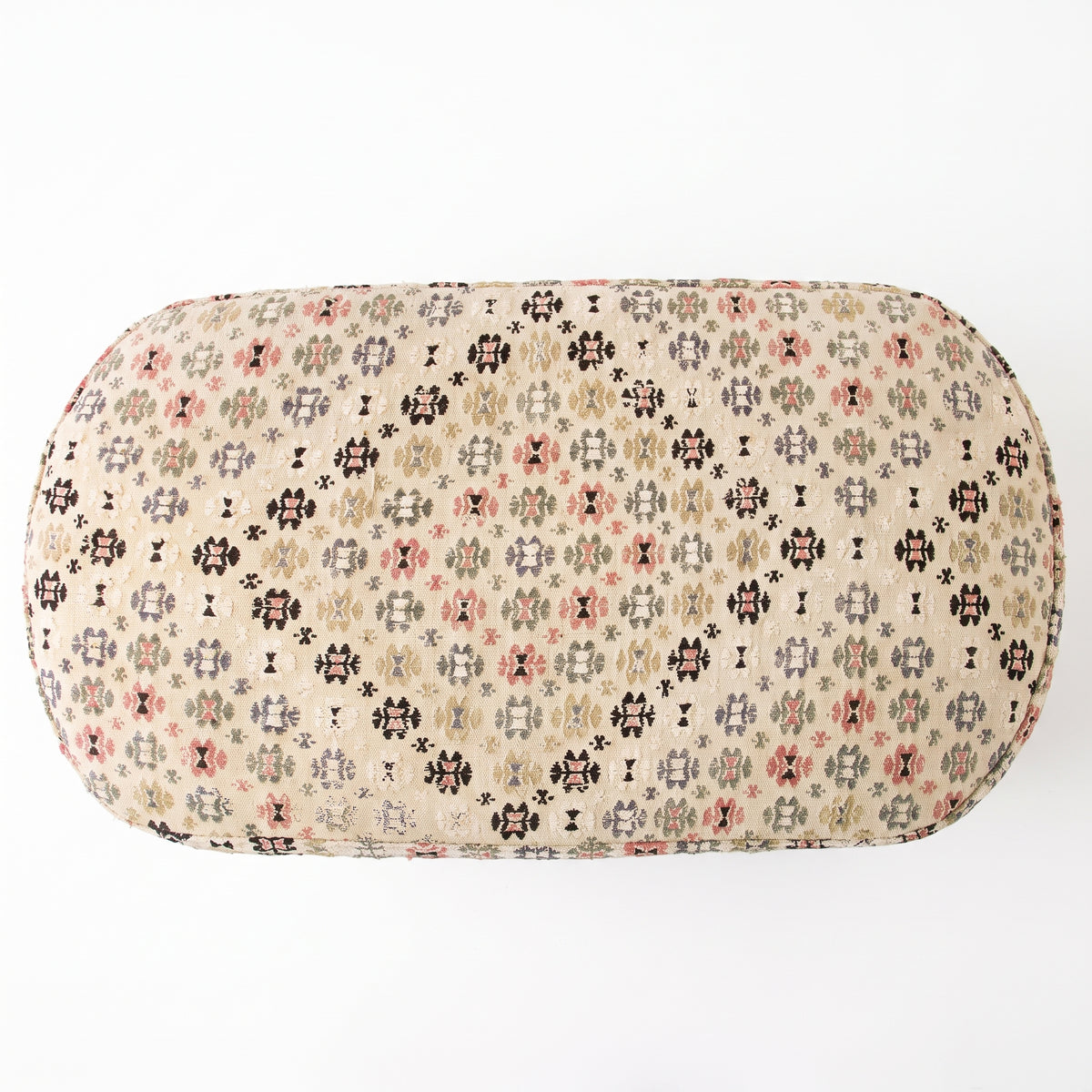 Vintage Turkish Kilim Ottoman – Floral Upholstered Bench, 90x50x58 cm