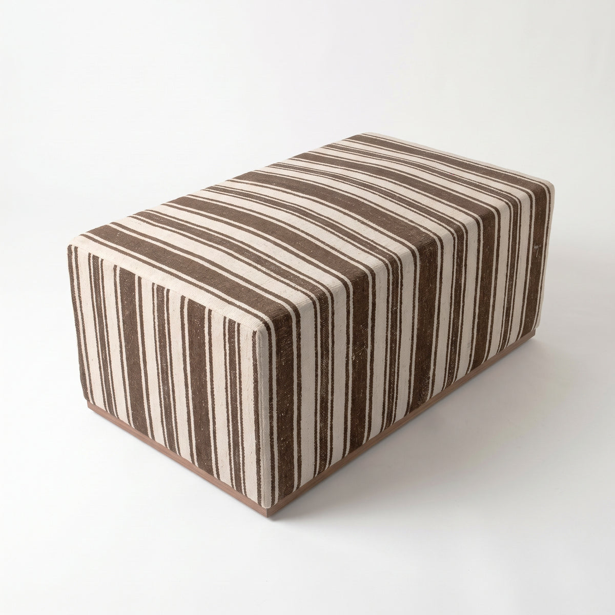 Vintage Turkish Kilim Ottoman – Brown Striped Upholstered Bench, 120x171x49 cm