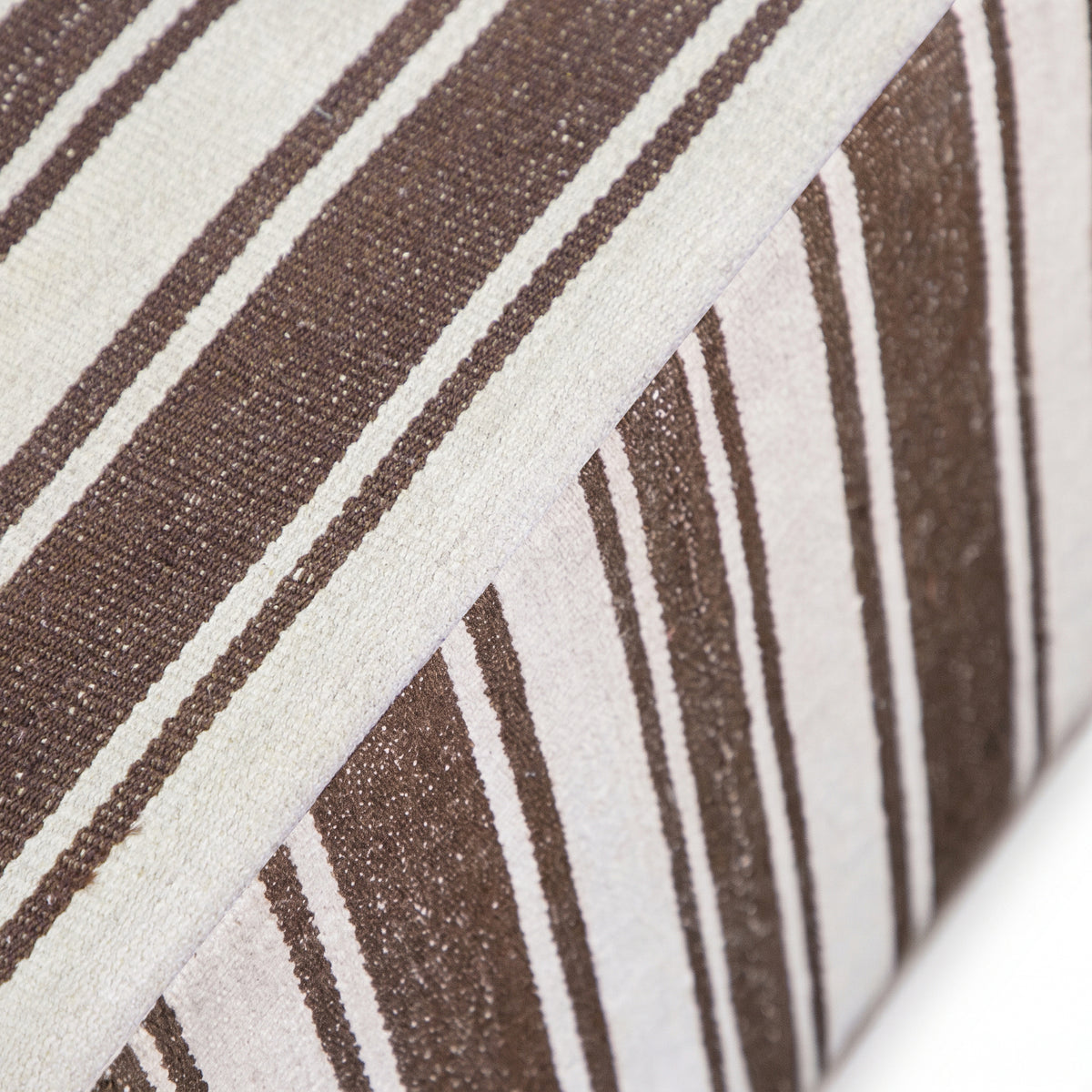 Vintage Turkish Kilim Ottoman – Brown Striped Upholstered Bench, 120x171x49 cm