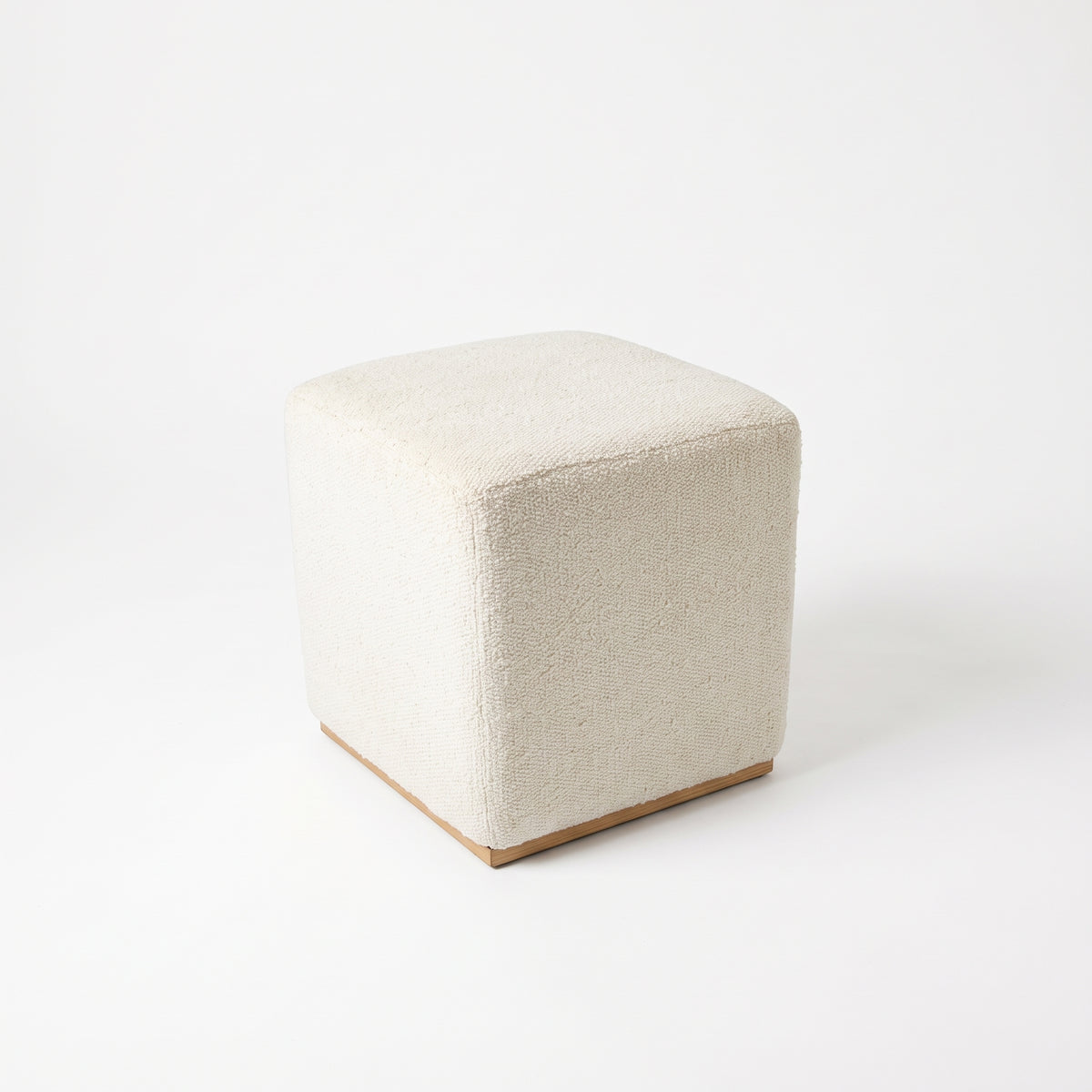 Vintage Turkish Kilim Ottoman – Cream Wool Cube Pouf, 46x46x46 cm