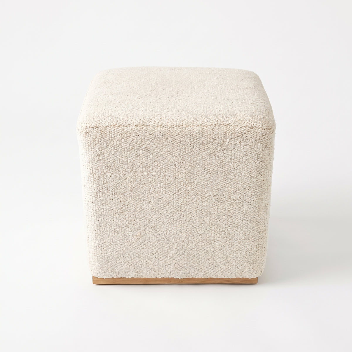 Vintage Turkish Kilim Ottoman – Cream Wool Cube Pouf, 46x46x46 cm