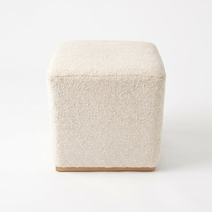 Vintage Turkish Kilim Ottoman – Cream Wool Cube Pouf, 46x46x46 cm