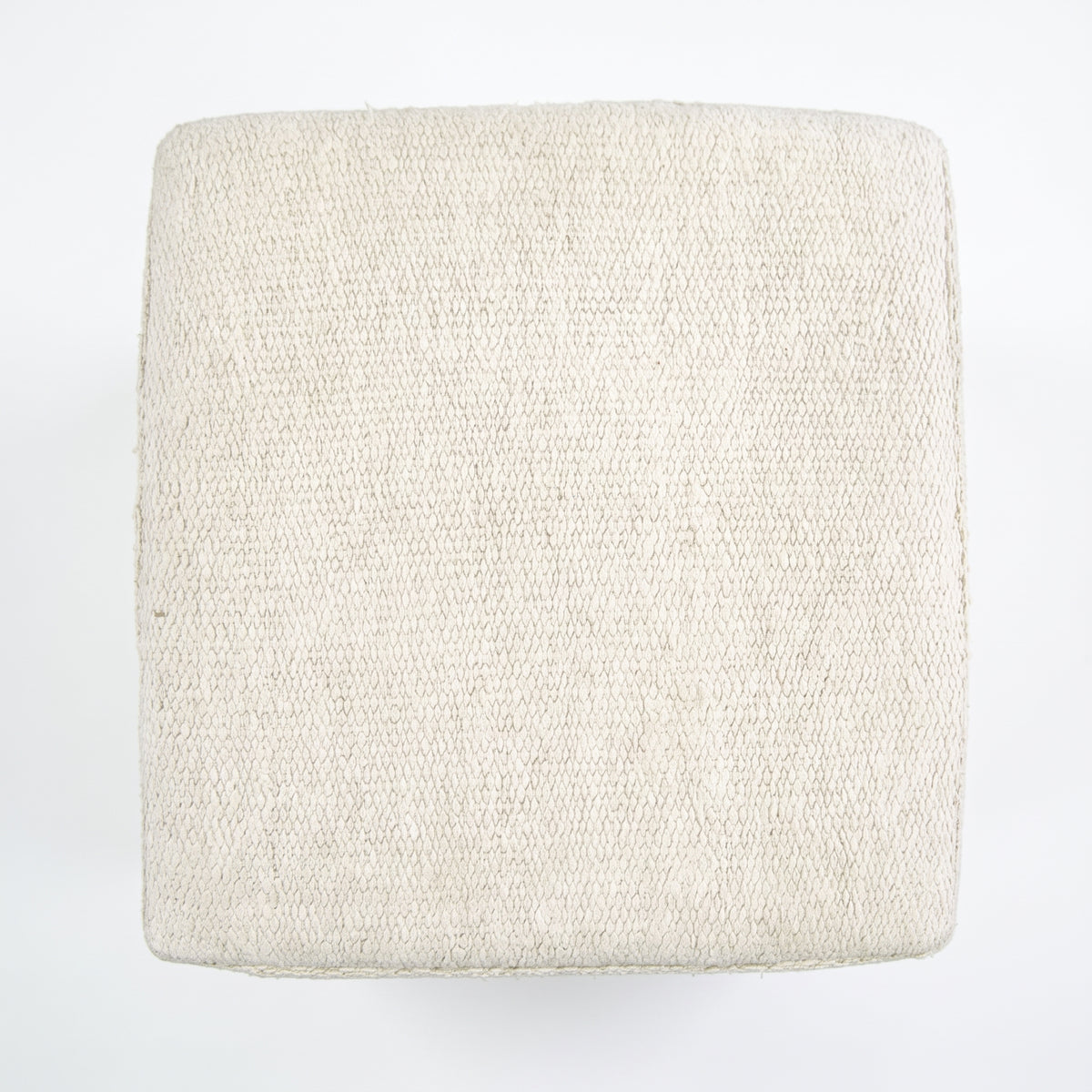 Vintage Turkish Kilim Ottoman – Cream Wool Cube Pouf, 46x46x46 cm