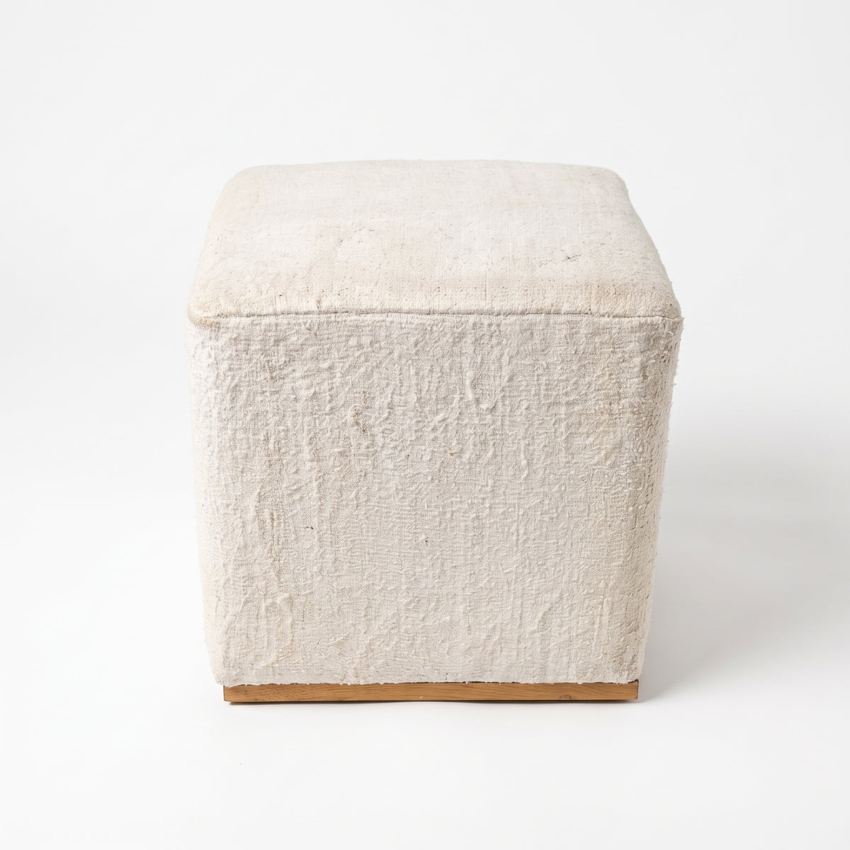 Vintage Turkish Kilim Ottoman – Cream Wool Cube Pouf, 46x46x46 cm