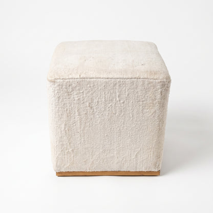 Vintage Turkish Kilim Ottoman – Cream Wool Cube Pouf, 46x46x46 cm